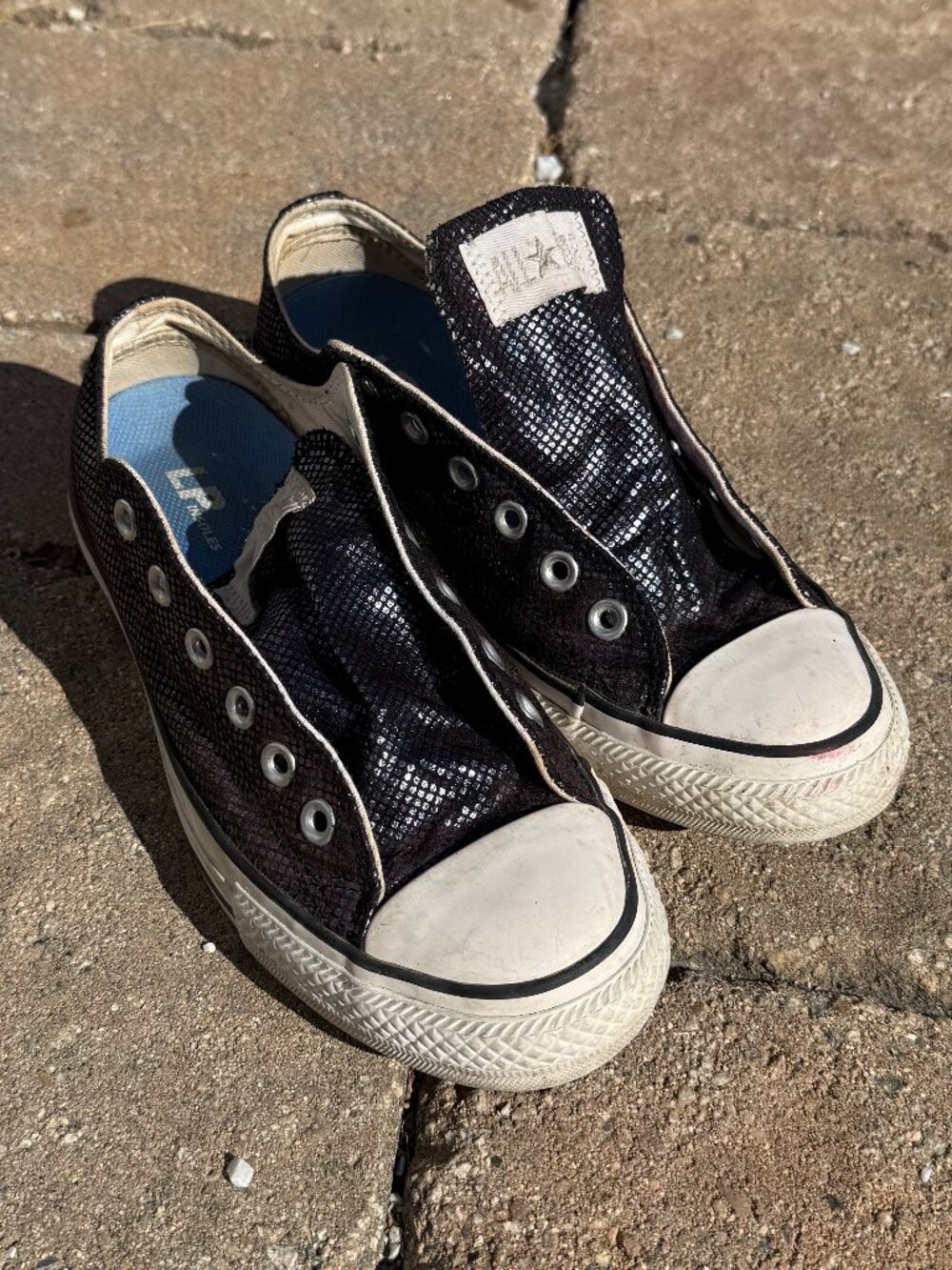 Converse All Stars purple shimmery snakeskin-like texture- NOTE ON SIZE